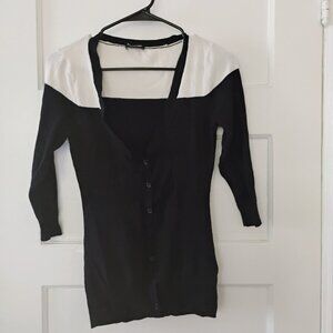 Bebe Long Sleeve Button Up Shirt/black and white